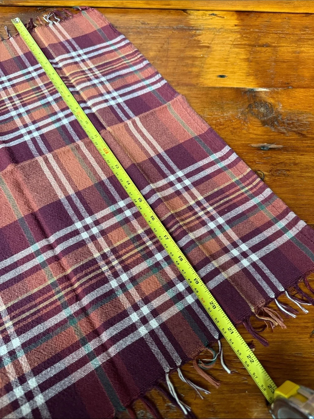 🍂 8 Plaid Fringe Set of Burgundy and Orange Cotton Napkins